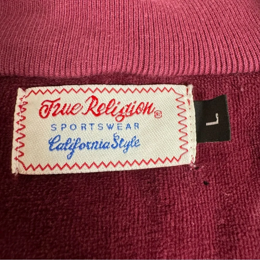 True Religion unisex burgundy velour zip up collared sweatshirt size large - Picture 4 of 8